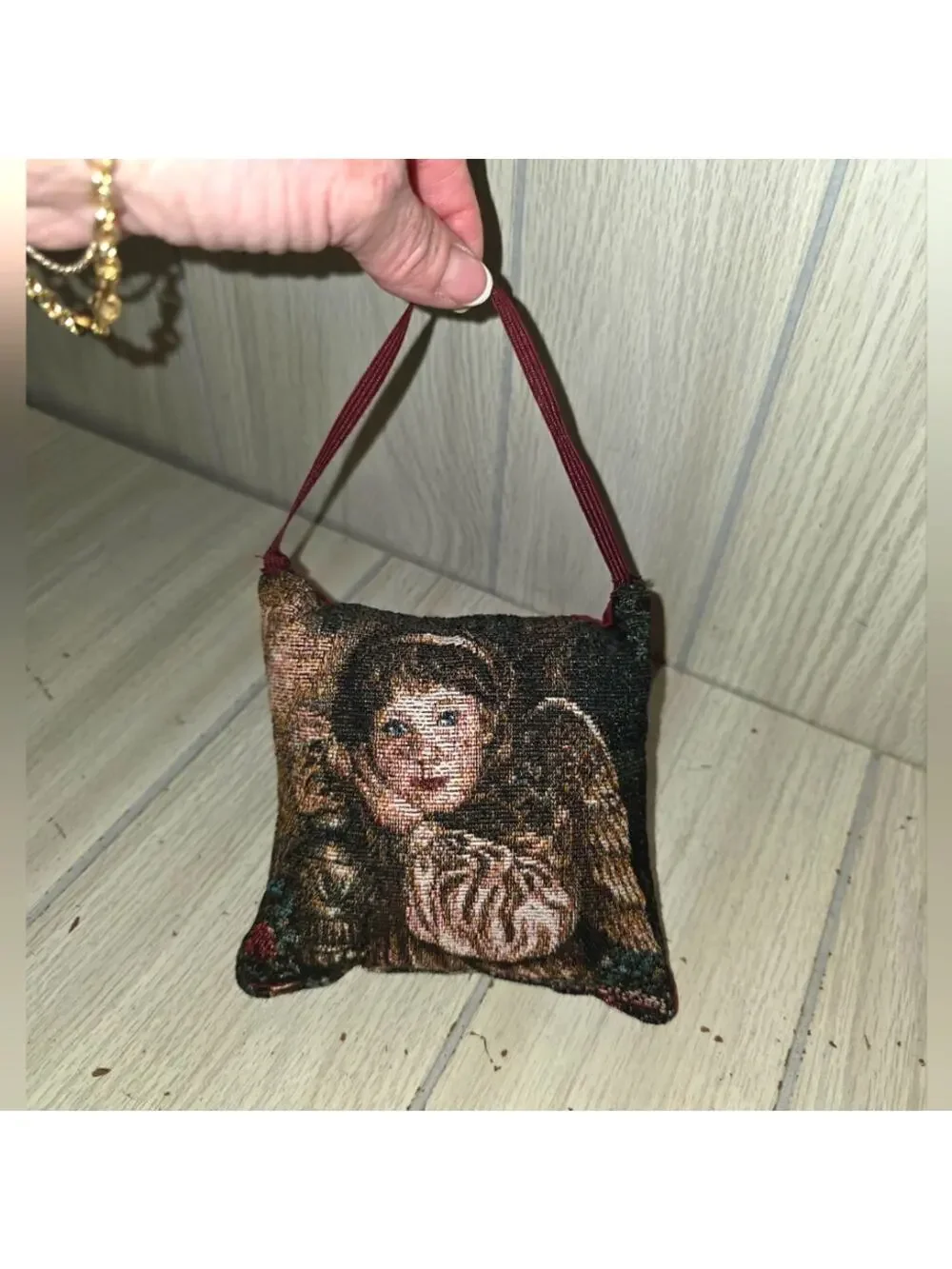 Vtg Victorian Style Miniature Angel Tapestry Pillow Donna Richardson Boho